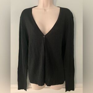 DANIELLE MARTIN Black ribbed silk lurex cardigan minimalist staple basic L